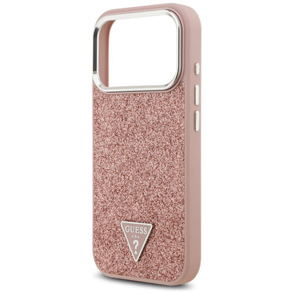 Étui MagSafe pour Apple iPhone 17 Pro, Guess, Logo Triangle Pailleté, Rose