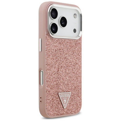 Étui MagSafe pour Apple iPhone 17 Pro, Guess, Logo Triangle Pailleté, Rose