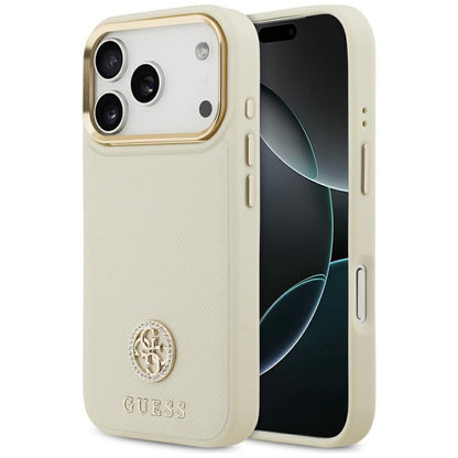 Étui MagSafe pour Apple iPhone 17 Pro, Guess, Logo Strass Grainé, Beige
