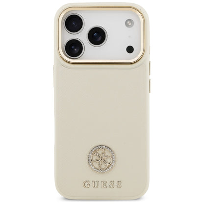 Étui MagSafe pour Apple iPhone 17 Pro, Guess, Logo Strass Grainé, Beige