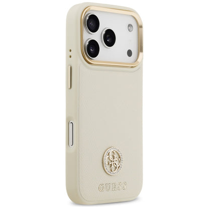 Étui MagSafe pour Apple iPhone 17 Pro, Guess, Logo Strass Grainé, Beige
