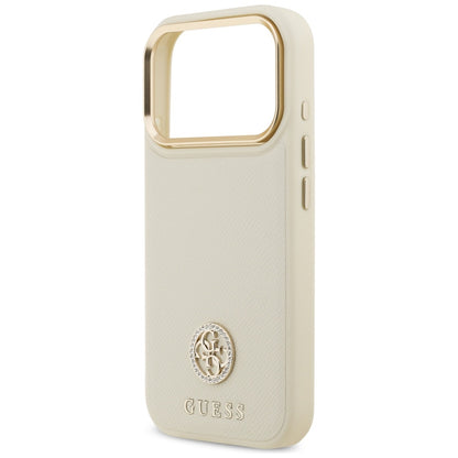 Étui MagSafe pour Apple iPhone 17 Pro, Guess, Logo Strass Grainé, Beige