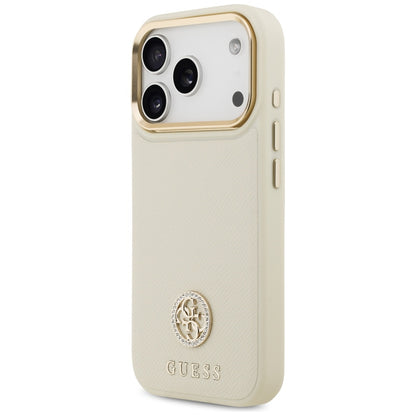 Étui MagSafe pour Apple iPhone 17 Pro, Guess, Logo Strass Grainé, Beige