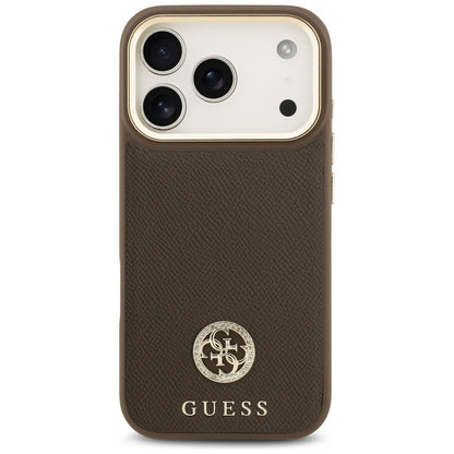 MagSafe Case for Apple iPhone 17 Pro, Guess, Grained Strass Logo, Brown