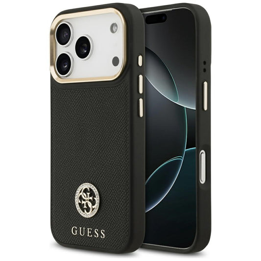 MagSafe hoesje voor Apple iPhone 17 Pro, Guess, Grained Strass Logo, Zwart