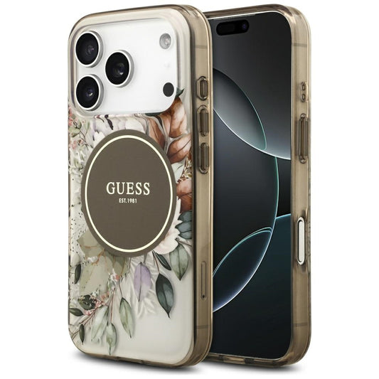 MagSafe hoesje voor Apple iPhone 17 Pro, Guess, IML Flower and Tonal Circle, Bruin