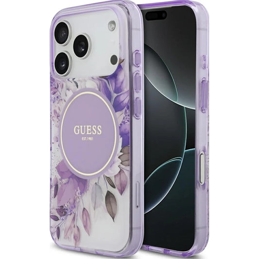 MagSafe hoesje voor Apple iPhone 17 Pro, Guess, IML Flower & Tonal Circle, Paars
