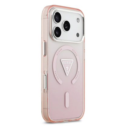 Coque MagSafe pour Apple iPhone 17 Pro, Guess, logo triangle dégradé IML, Rose