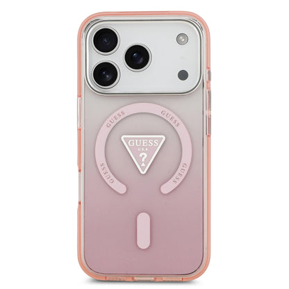 Coque MagSafe pour Apple iPhone 17 Pro, Guess, logo triangle dégradé IML, Rose