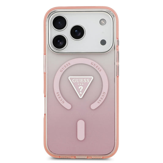 MagSafe hoesje voor Apple iPhone 17 Pro, Guess, IML Gradient Triangle Logo, Roze