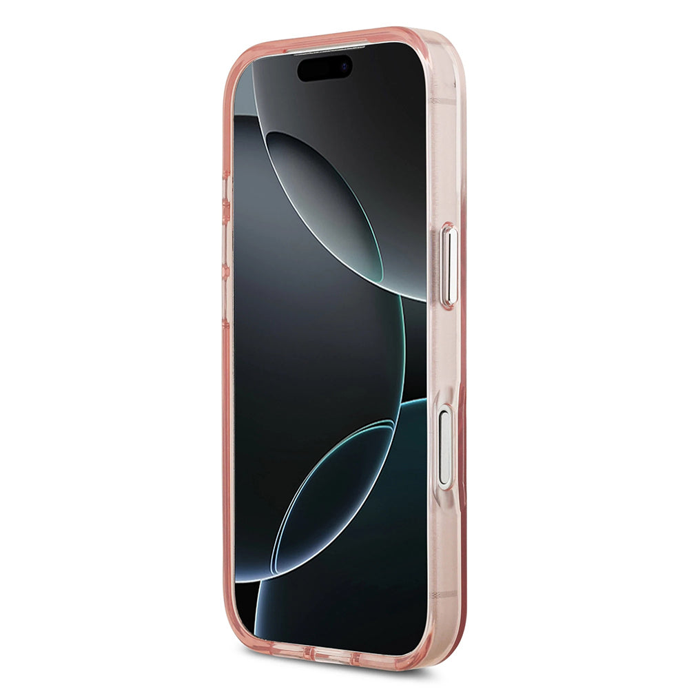 Coque MagSafe pour Apple iPhone 17 Pro, Guess, logo triangle dégradé IML, Rose