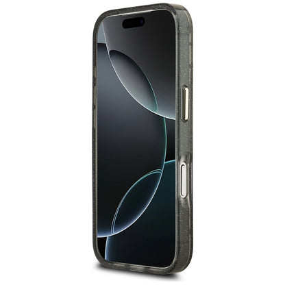 MagSafe hoes voor Apple iPhone 17 Pro, Guess, IML Metal Glitter Flowers Triangle, Zwart