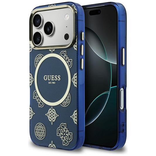 MagSafe hoesje voor Apple iPhone 17 Pro, Guess, IML Peony Dot, Blauw