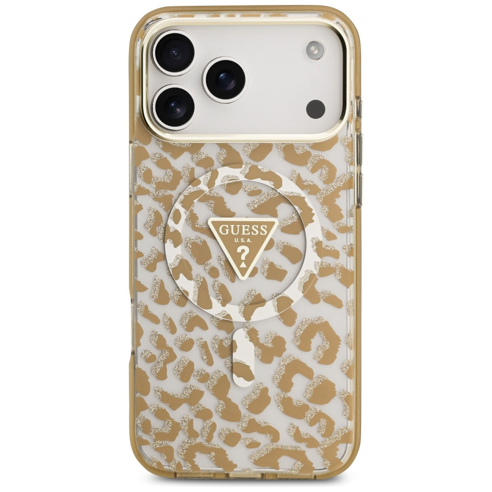 MagSafe hoesje voor Apple iPhone 17 Pro, Guess, Leopard Glitter, Bruin
