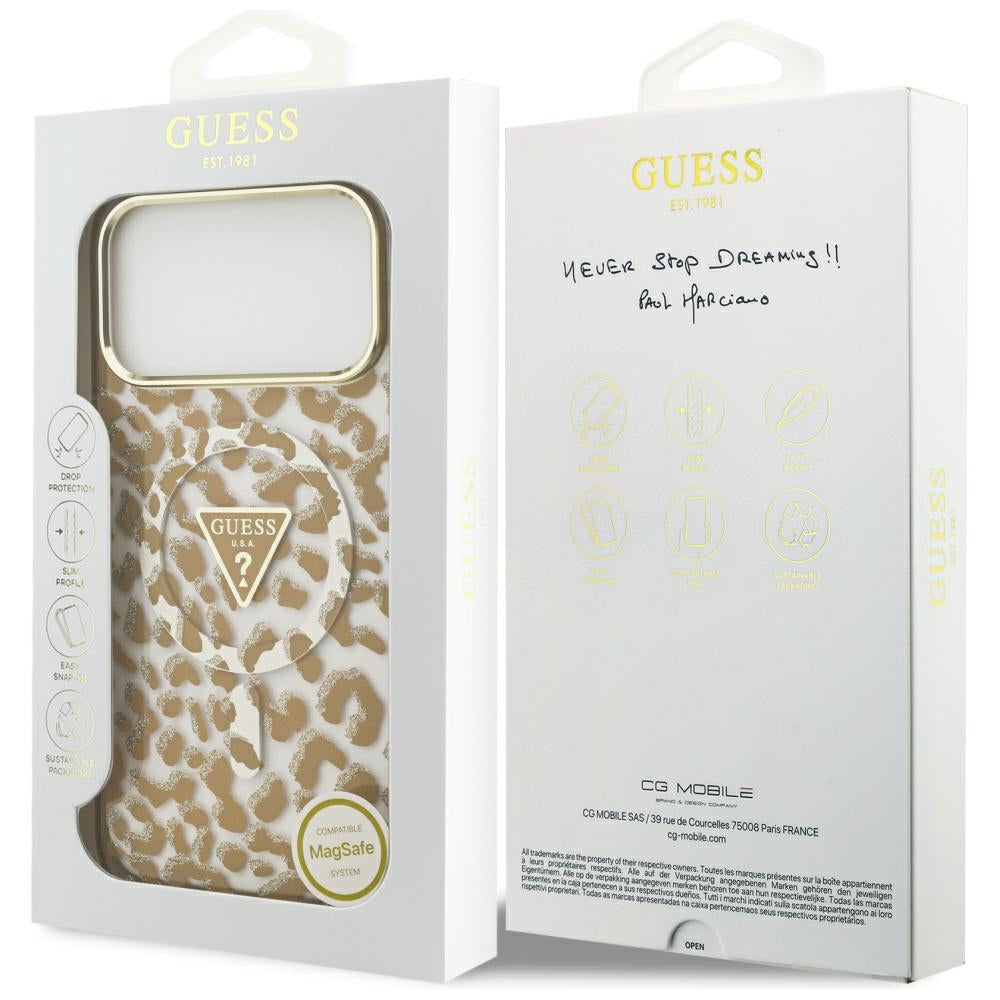 MagSafe hoesje voor Apple iPhone 17 Pro, Guess, Leopard Glitter, Bruin