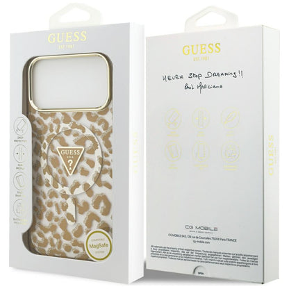 MagSafe hoesje voor Apple iPhone 17 Pro, Guess, Leopard Glitter, Bruin