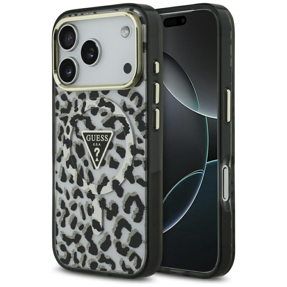 MagSafe Case for Apple iPhone 17 Pro, Guess, Leopard Glitter, Black