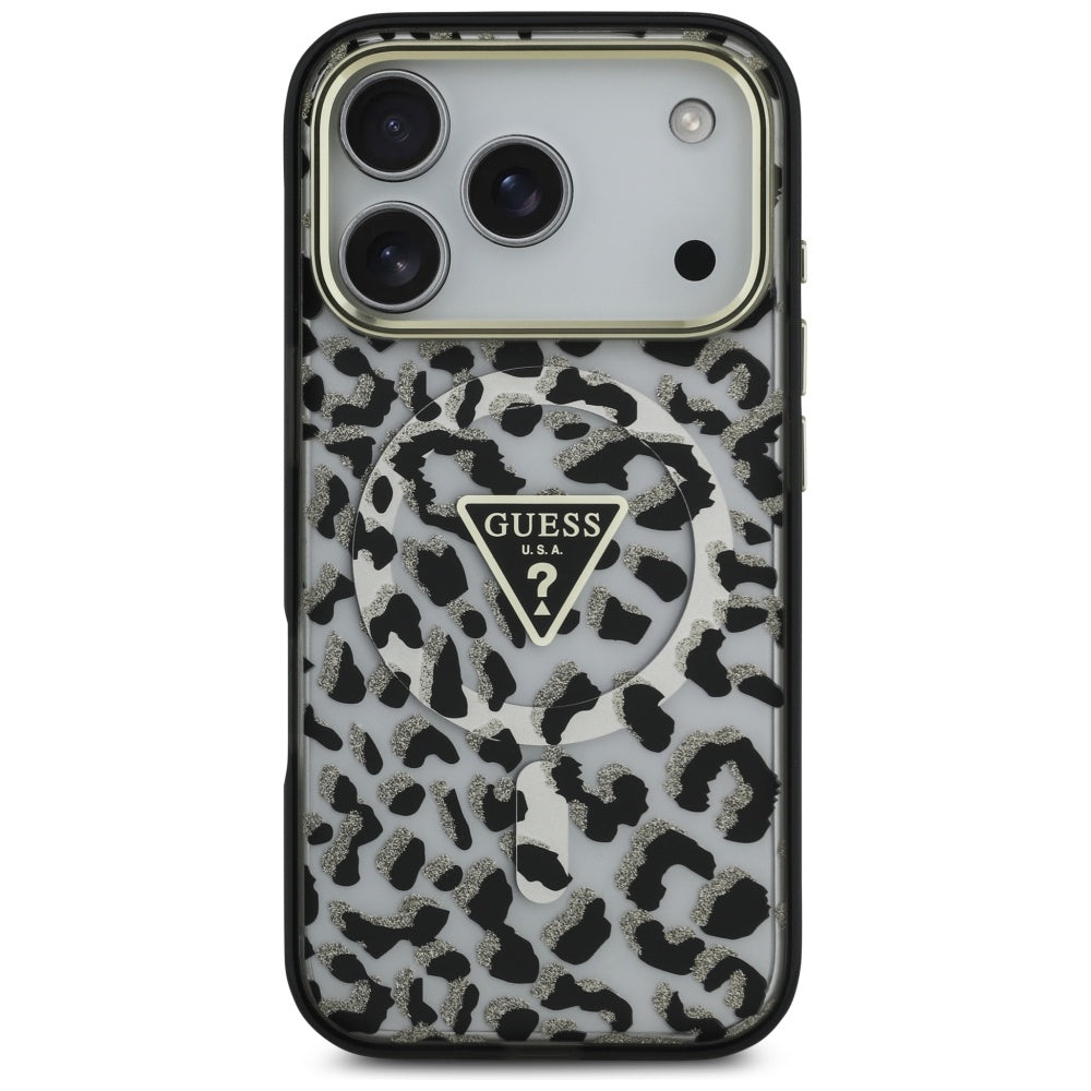 MagSafe Case for Apple iPhone 17 Pro, Guess, Leopard Glitter, Black