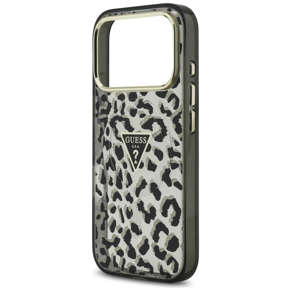 MagSafe Case for Apple iPhone 17 Pro, Guess, Leopard Glitter, Black