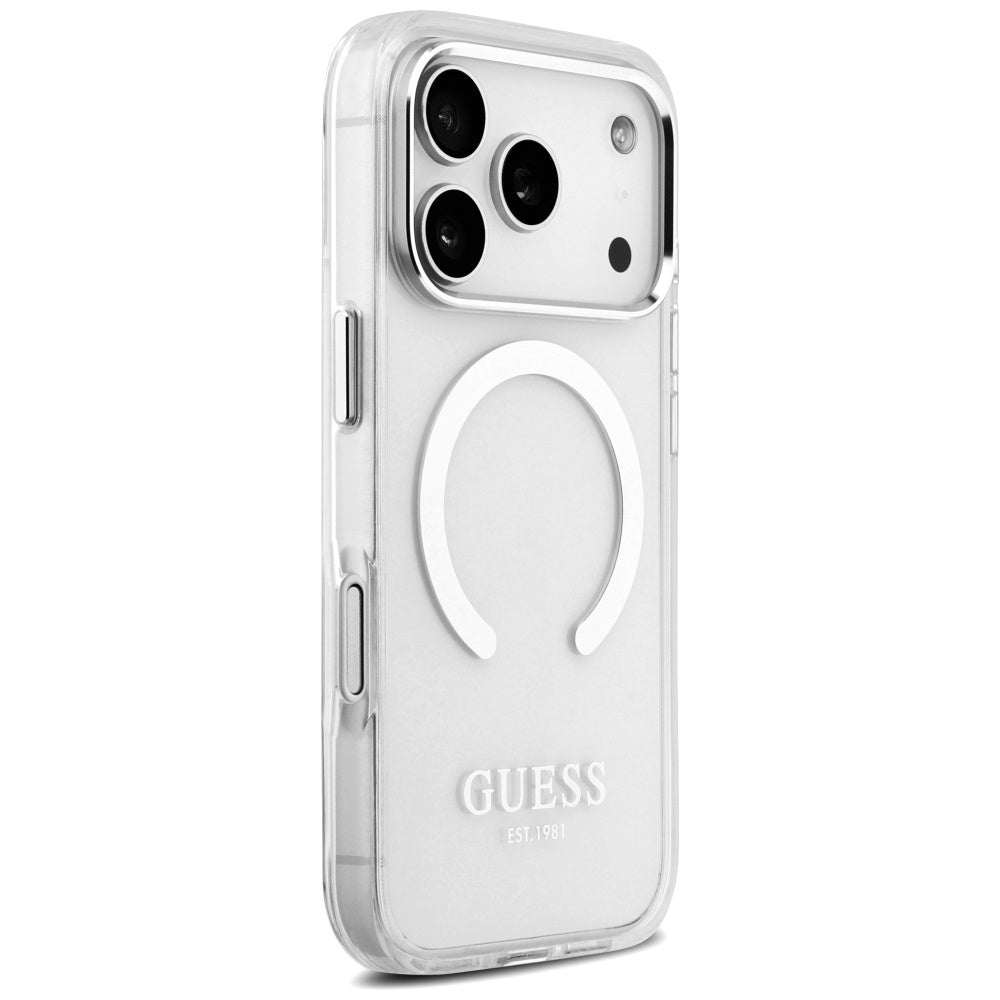 MagSafe Case for Apple iPhone 17 Pro, Guess, Metal Outline, Silver