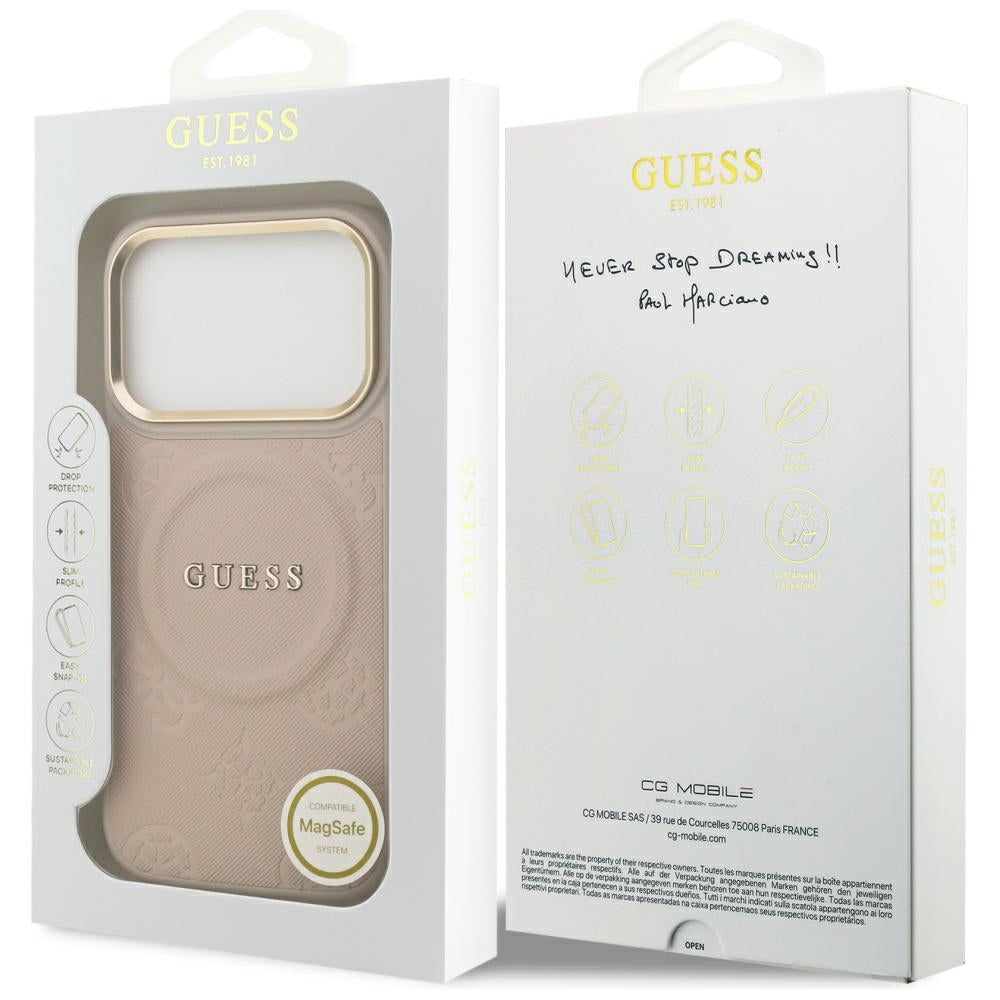 MagSafe Hülle für Apple iPhone 17 Pro, Guess, Peony Hot Stamp, Rosa