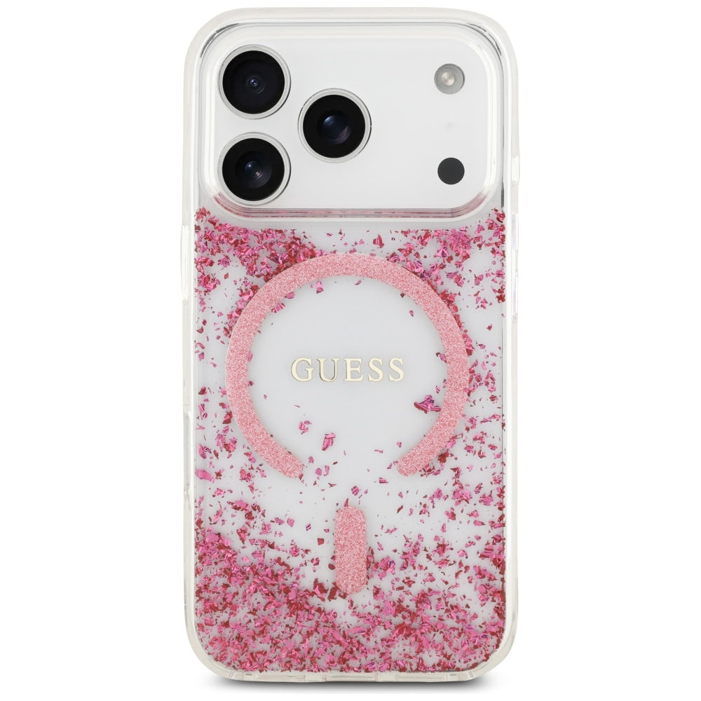 MagSafe hoesje voor Apple iPhone 17 Pro, Guess, Resin Bottom Glitter, Roze