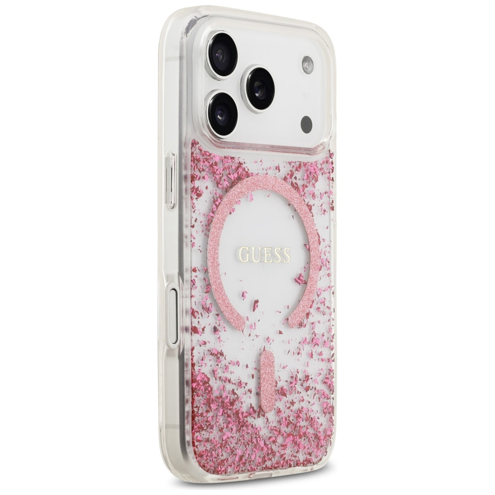 MagSafe hoesje voor Apple iPhone 17 Pro, Guess, Resin Bottom Glitter, Roze