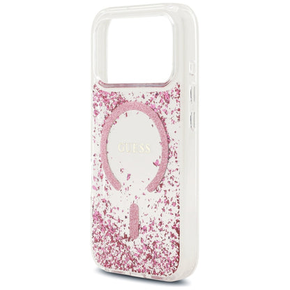 MagSafe hoesje voor Apple iPhone 17 Pro, Guess, Resin Bottom Glitter, Roze