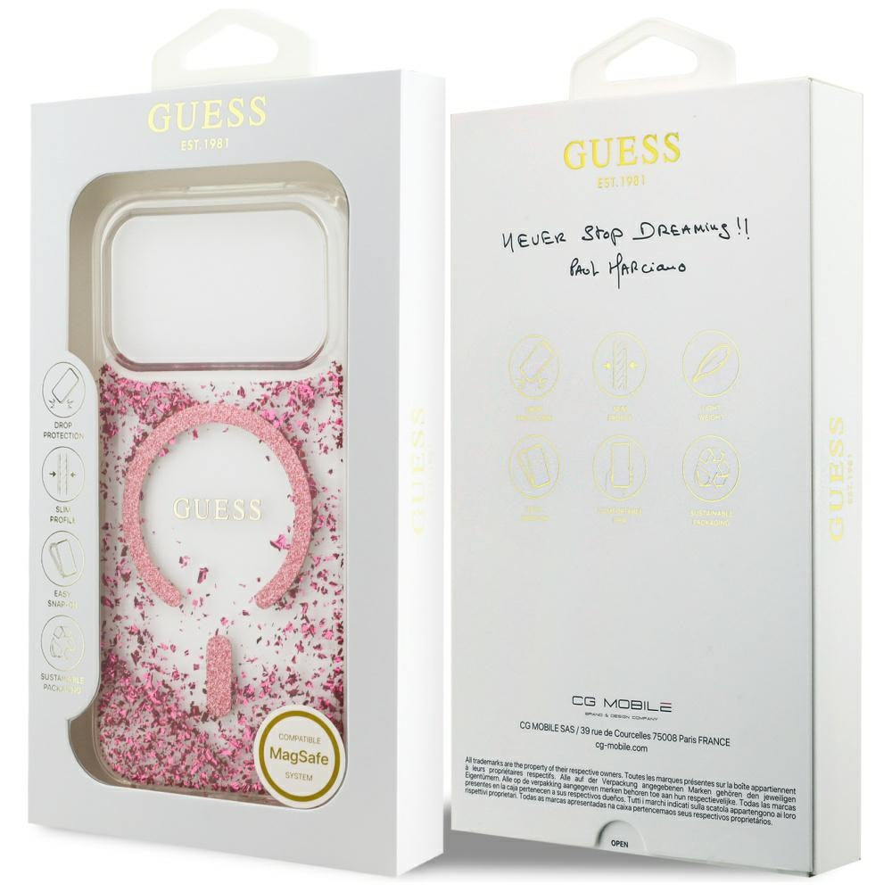 MagSafe hoesje voor Apple iPhone 17 Pro, Guess, Resin Bottom Glitter, Roze