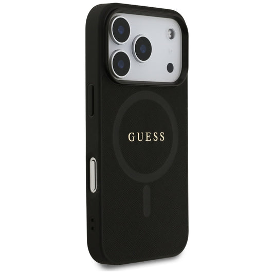 MagSafe hoesje voor Apple iPhone 17 Pro, Guess, Saffiano Classic Logo, Zwart