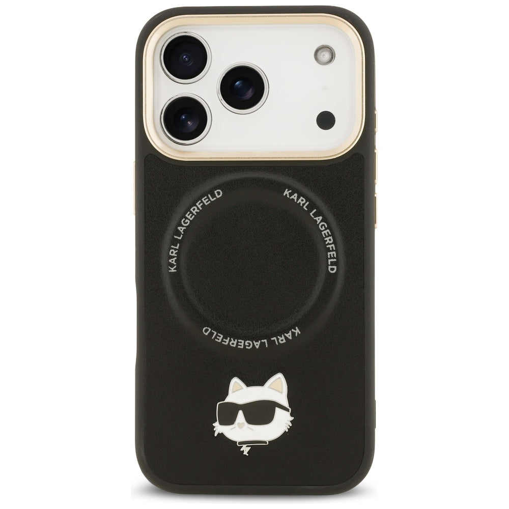 MagSafe hoes voor Apple iPhone 17 Pro, Karl Lagerfeld, Big Strap Choupette Metal Logo, Zwart