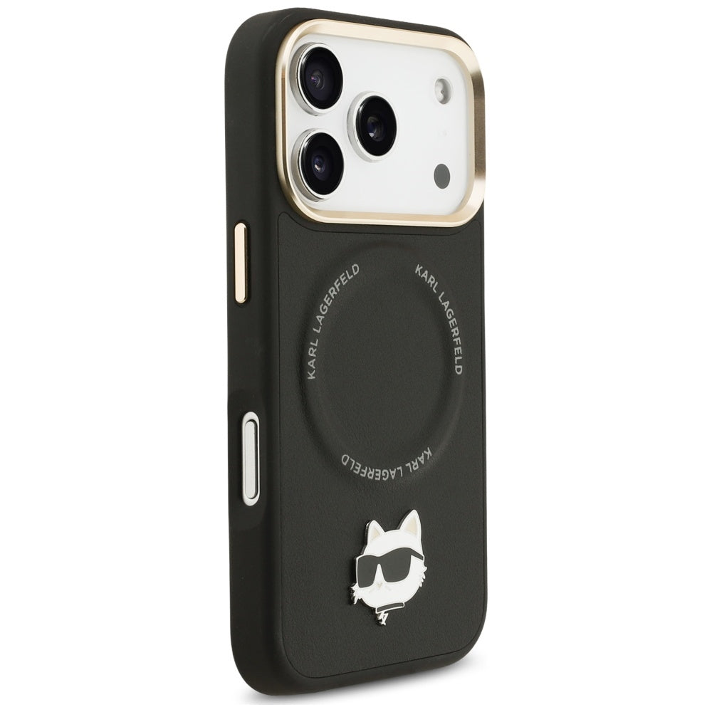MagSafe hoes voor Apple iPhone 17 Pro, Karl Lagerfeld, Big Strap Choupette Metal Logo, Zwart