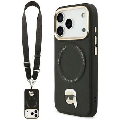 MagSafe hoes voor Apple iPhone 17 Pro, Karl Lagerfeld, Big Strap Karl Metal Logo, Zwart