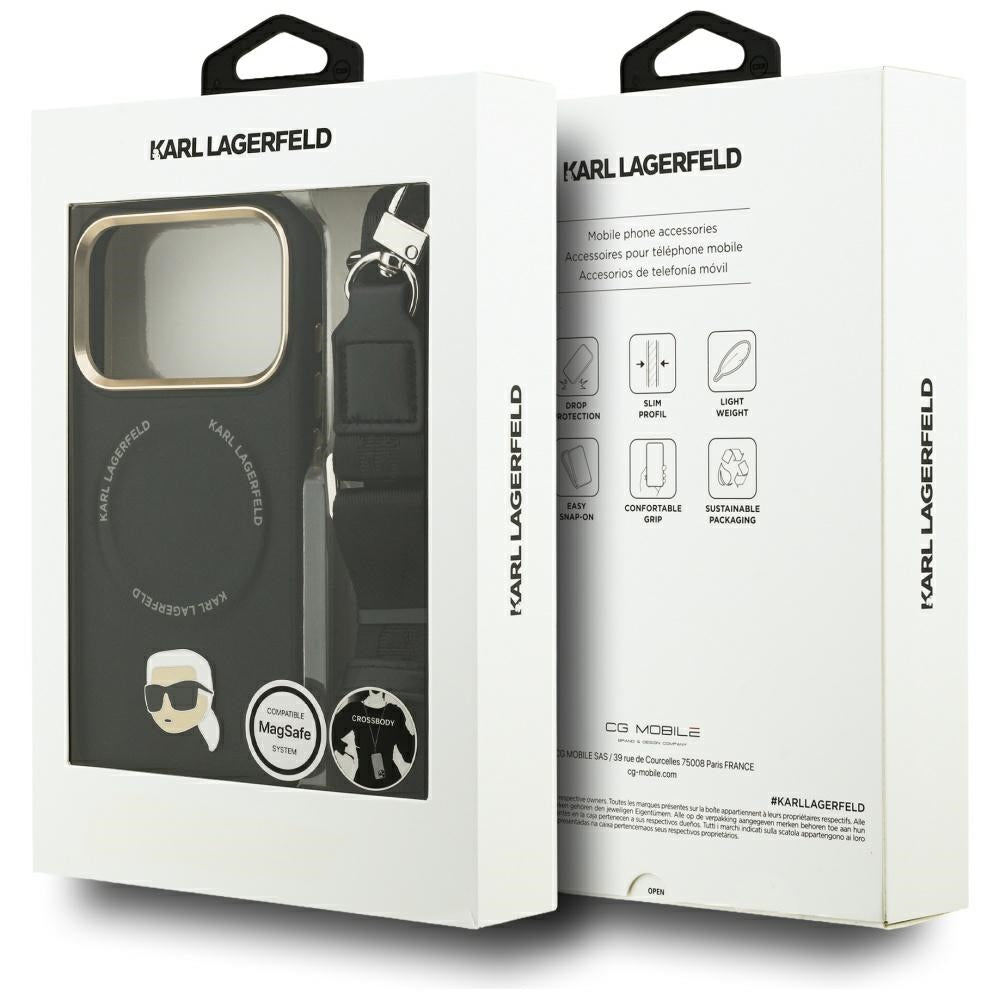 MagSafe hoes voor Apple iPhone 17 Pro, Karl Lagerfeld, Big Strap Karl Metal Logo, Zwart