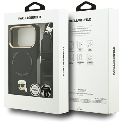 MagSafe hoes voor Apple iPhone 17 Pro, Karl Lagerfeld, Big Strap Karl Metal Logo, Zwart