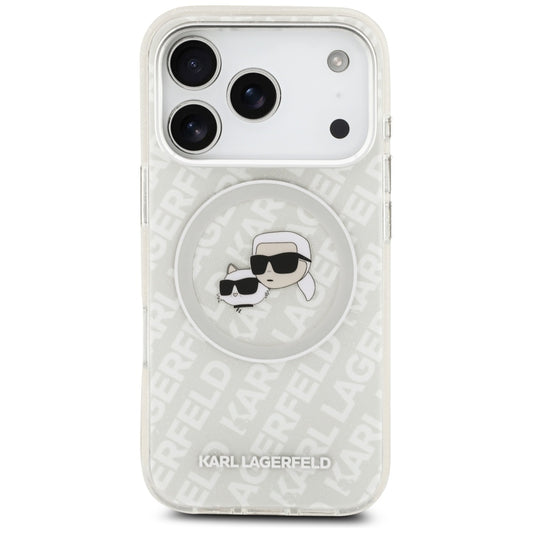 MagSafe hoesje voor Apple iPhone 17 Pro, Karl Lagerfeld, Glitter Karl & Choupette Head, Wit