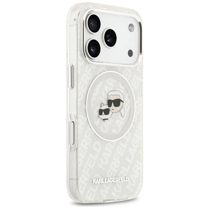 Coque MagSafe pour Apple iPhone 17 Pro, Karl Lagerfeld, Glitter Karl & Choupette Head, Blanche