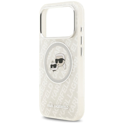 Coque MagSafe pour Apple iPhone 17 Pro, Karl Lagerfeld, Glitter Karl & Choupette Head, Blanche
