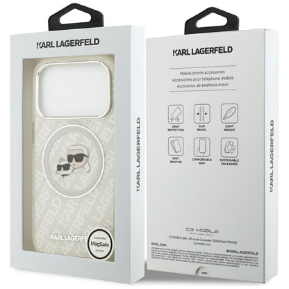 Coque MagSafe pour Apple iPhone 17 Pro, Karl Lagerfeld, Glitter Karl & Choupette Head, Blanche