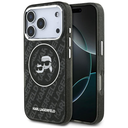 MagSafe Hülle für Apple iPhone 17 Pro, Karl Lagerfeld, Glitter Karl & Choupette Head, Schwarz