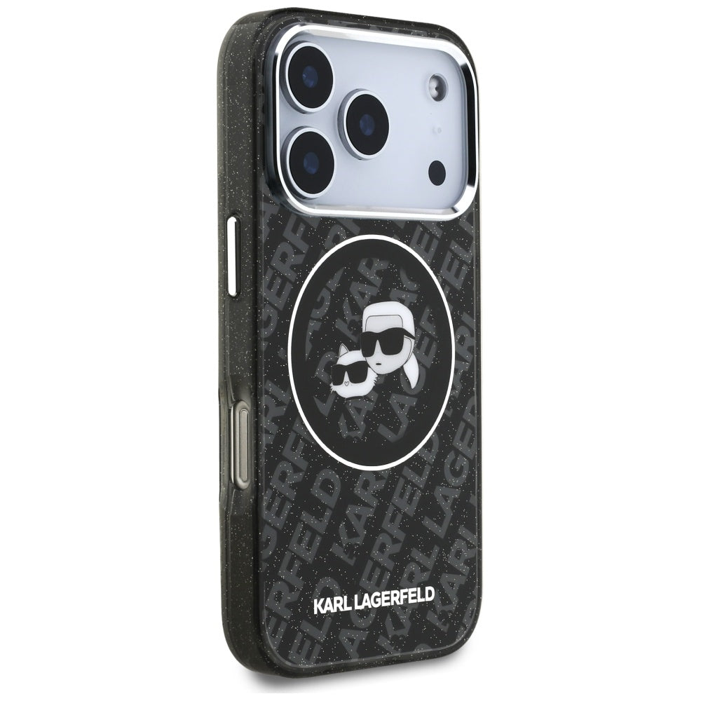 MagSafe Hülle für Apple iPhone 17 Pro, Karl Lagerfeld, Glitter Karl & Choupette Head, Schwarz