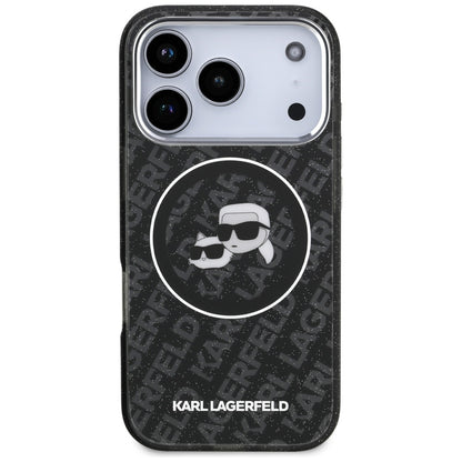 MagSafe Hülle für Apple iPhone 17 Pro, Karl Lagerfeld, Glitter Karl & Choupette Head, Schwarz