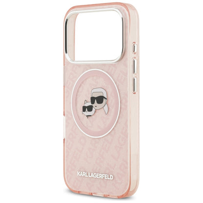 MagSafe hoesje voor Apple iPhone 17 Pro, Karl Lagerfeld, IML Glitter Karl & Choupette's Heads, Roze