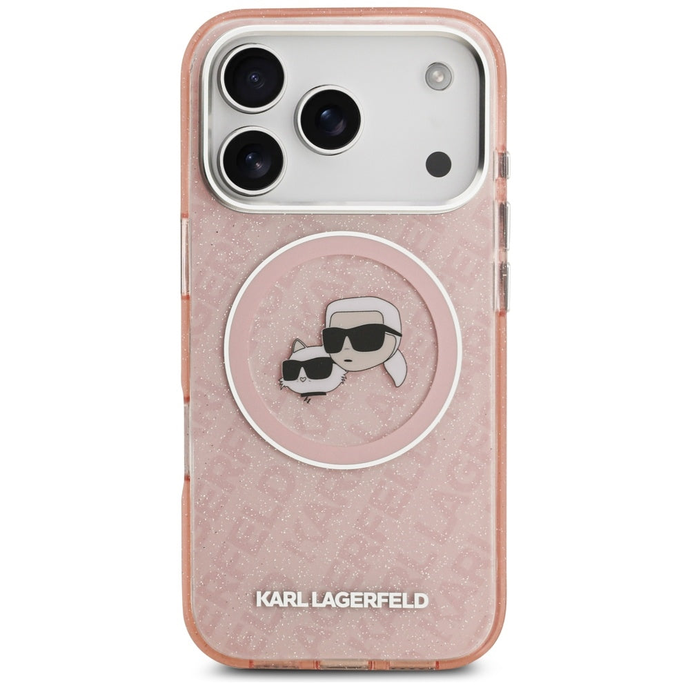 MagSafe hoesje voor Apple iPhone 17 Pro, Karl Lagerfeld, IML Glitter Karl & Choupette's Heads, Roze