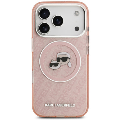 MagSafe hoesje voor Apple iPhone 17 Pro, Karl Lagerfeld, IML Glitter Karl & Choupette's Heads, Roze