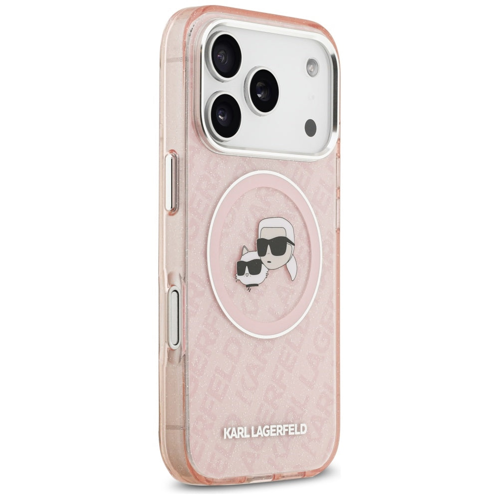 MagSafe hoesje voor Apple iPhone 17 Pro, Karl Lagerfeld, IML Glitter Karl & Choupette's Heads, Roze