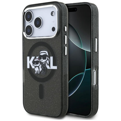 MagSafe hoesje voor Apple iPhone 17 Pro, Karl Lagerfeld, IML Sketch Logo Glitter Karl & Choupette, Zwart