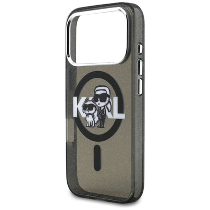 MagSafe hoesje voor Apple iPhone 17 Pro, Karl Lagerfeld, IML Sketch Logo Glitter Karl & Choupette, Zwart