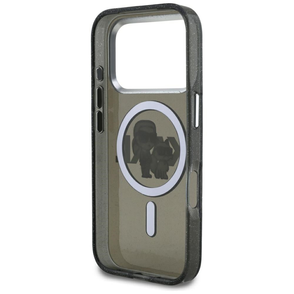 MagSafe hoesje voor Apple iPhone 17 Pro, Karl Lagerfeld, IML Sketch Logo Glitter Karl & Choupette, Zwart