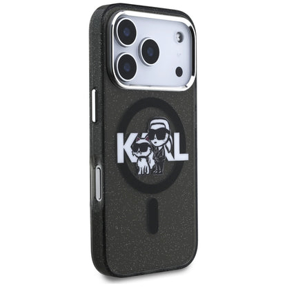 MagSafe hoesje voor Apple iPhone 17 Pro, Karl Lagerfeld, IML Sketch Logo Glitter Karl & Choupette, Zwart